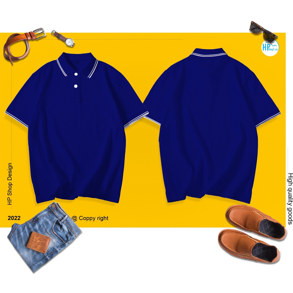 Áo polo nam HP Boutique vải trơn chất cá sấu Cotton co giãn 4 chiều, form Basic viền trắng lịch sự đẳng cấp HPBOPM05