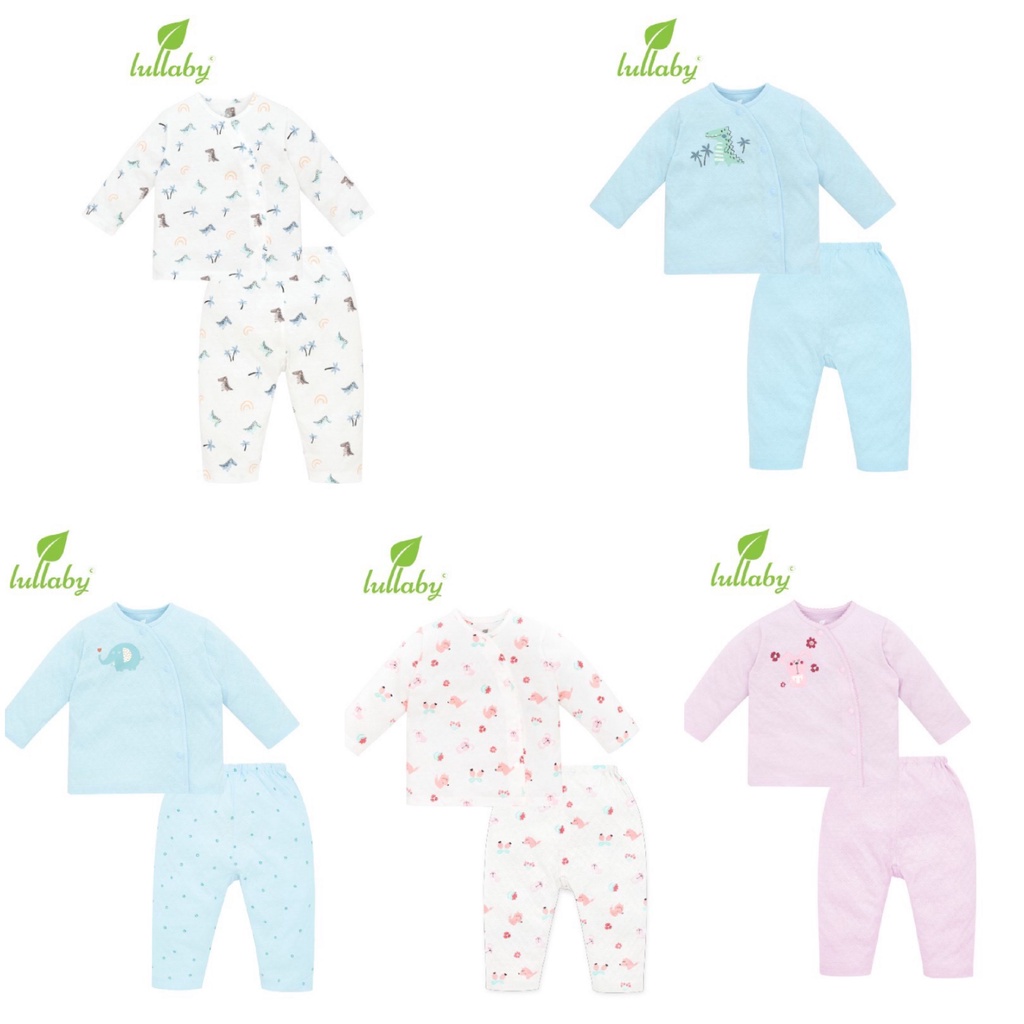 (SALE) Bộ cài lệch dài tay sơ sinh thông hơi Lullaby NH609P