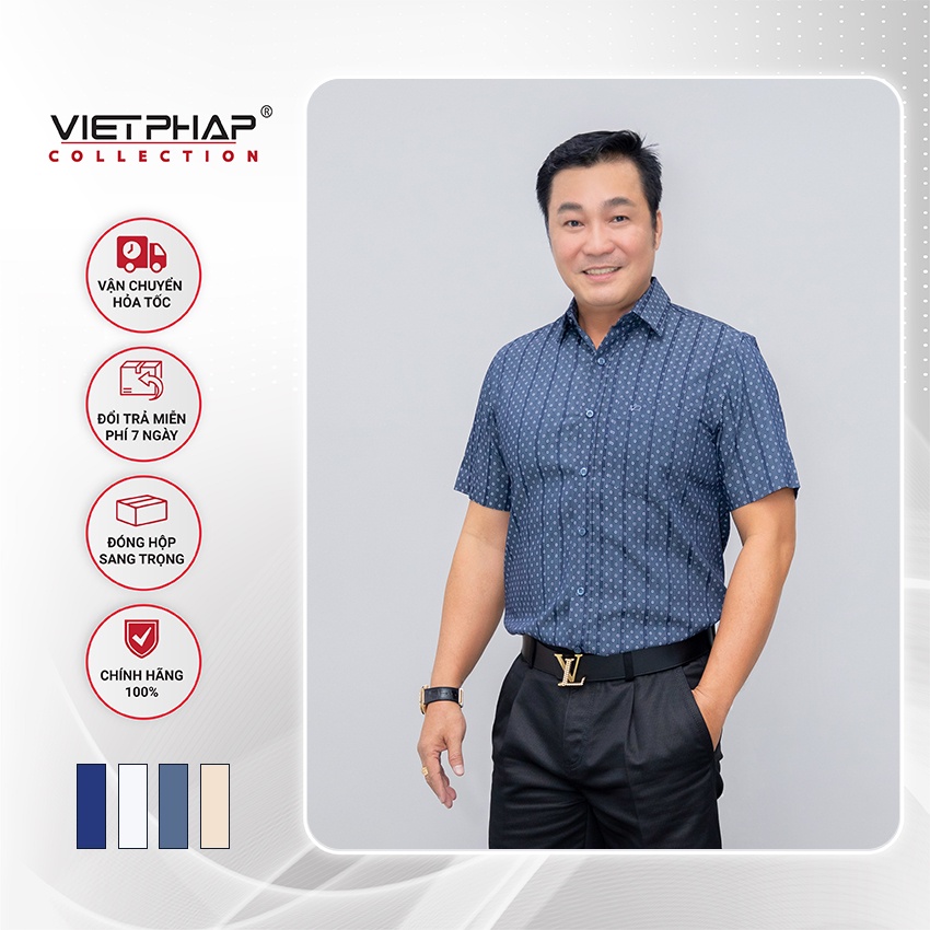 Áo Sơ Mi Nam Tay Ngắn Vạt Ngang Lụa Cao Cấp 9503 Việt Pháp. Siêu Thấm Hút Mồ Hôi, Chất Vải Thoáng Mát - Hàng Chính Hãng