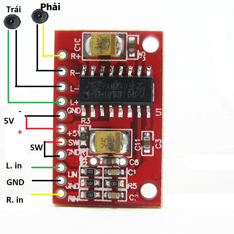 Mạch tăng âm Mini 5V PAM8403 3W x2 (đỏ) bản 2017