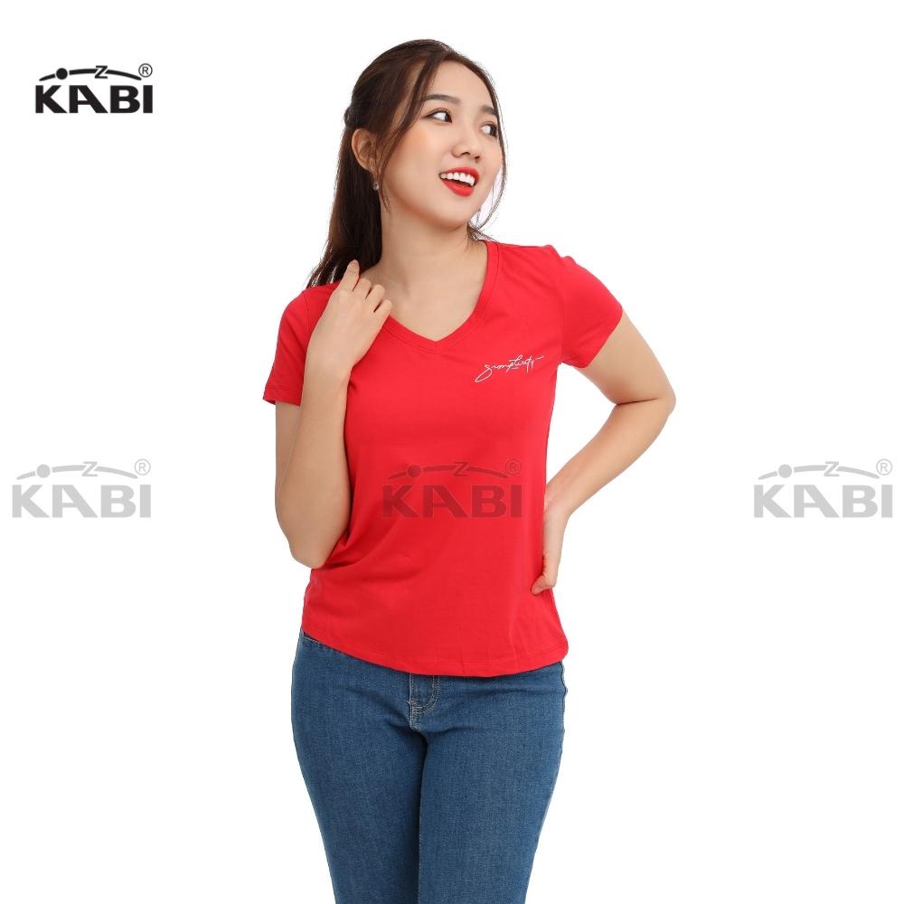 Áo thun nữ KABI áo thun tay ngắn cổ tim cổ V cotton in họa tiết đơn giản form dáng ôm đỏ trắng hồng - FA0646