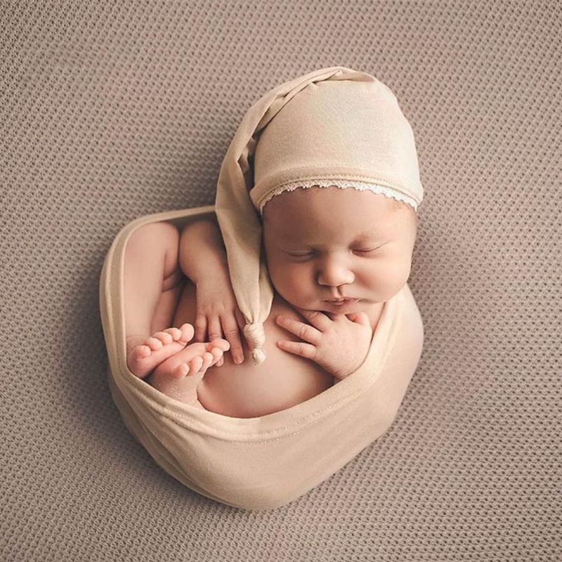Bộ 3 Món Gồm Khăn Quấn + Mũ Thắt Nút + Gối Cotton Mềm + Gối Dùng Làm Phụ Kiện Chụp Ảnh Cho Bé Sơ Sinh