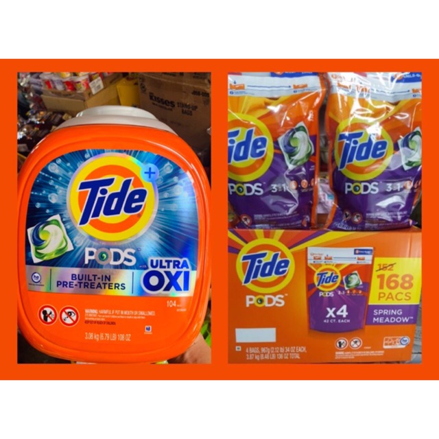 Thùng 168 và 104 viên giặt TIDE pods ( mẫu mới của Mỹ