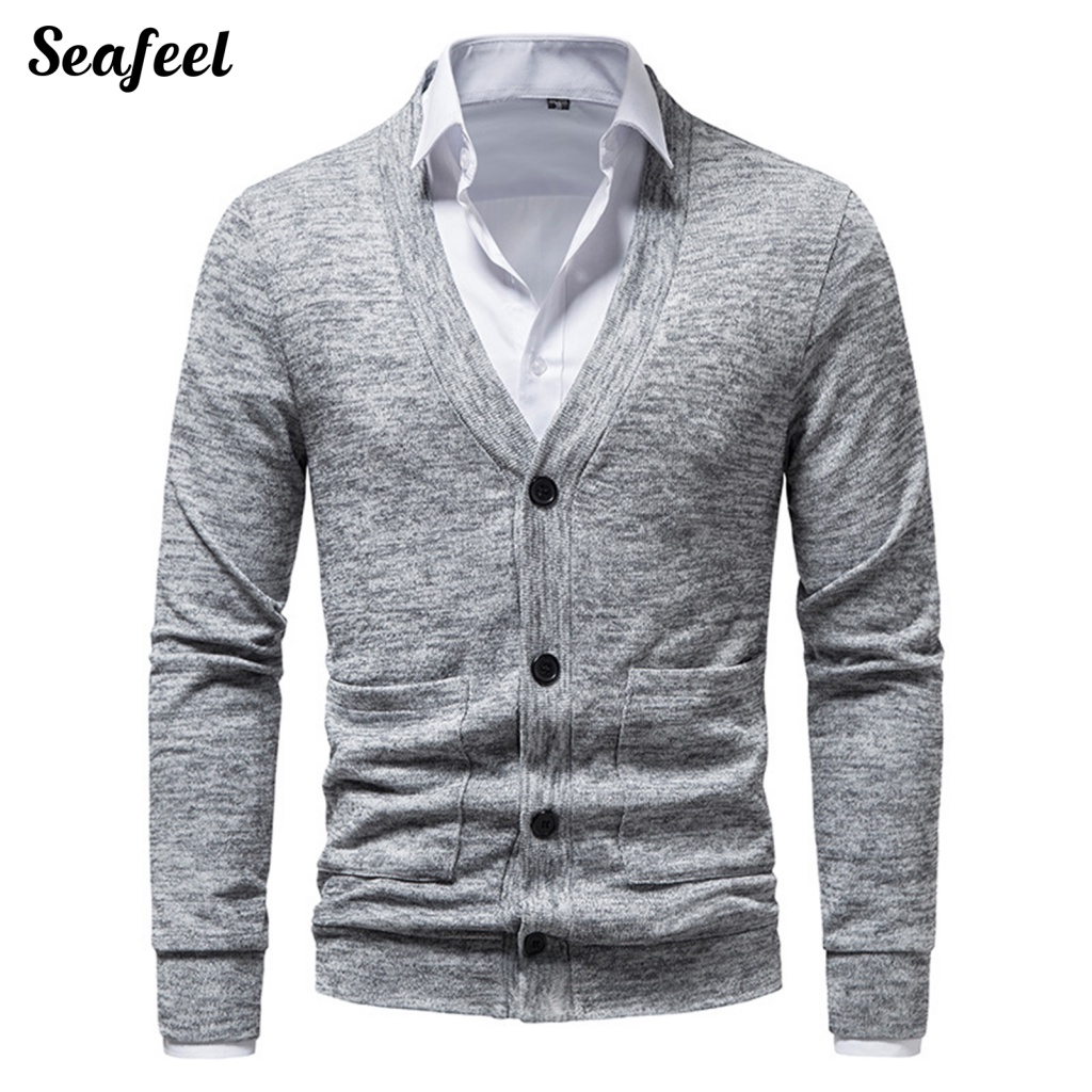 Sf_áo Khoác Sweater Mùa Đông Đơn Giản Ôm Dáng Cổ Chữ V Cho Nam Giới Mặc Vào Văn Phòng