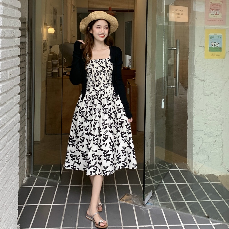 Đầm XIAOZHAINV thiết kế không tay họa tiết hoa thời trang nữ tính