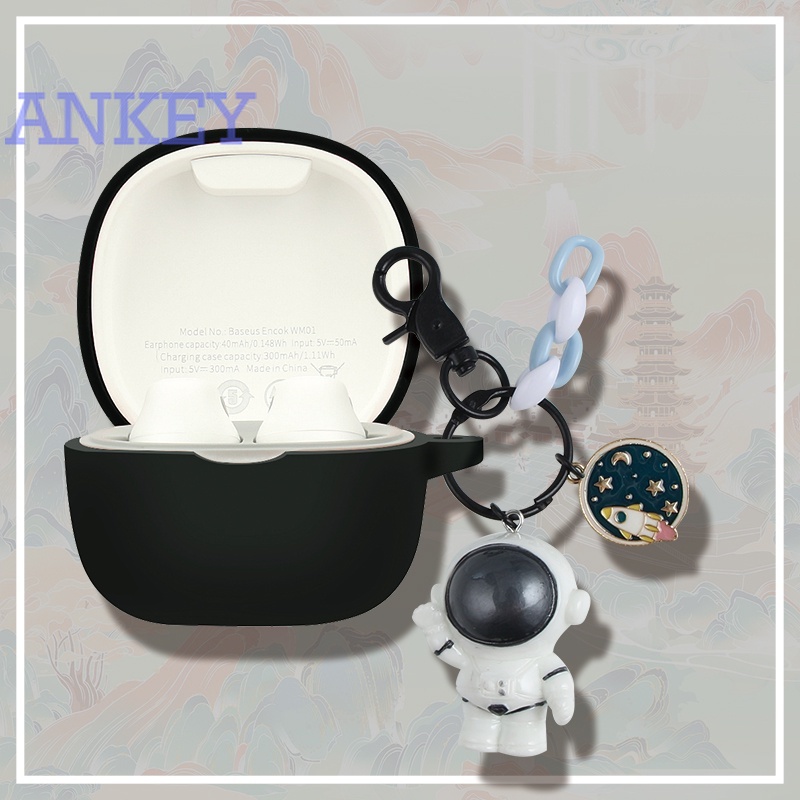 Baseus WM01 WM02 Vỏ bảo vệ hộp sạc tai nghe bằng silicon mềm hình Doraemon Stitch chống sốc thấm nước có móc treo cho