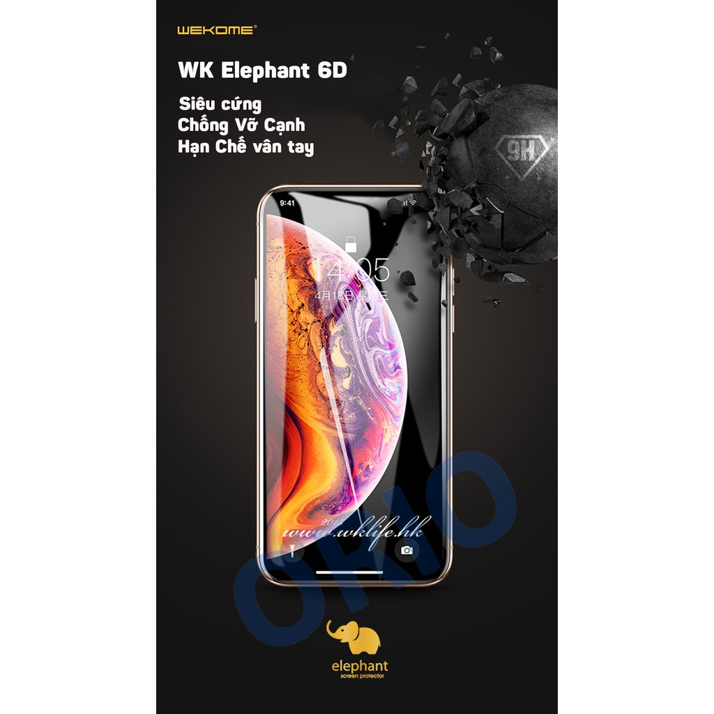 Kính cường lực iphone WK Elephant Con Voi 6/6s/6plus/6s plus/7/8/7plus/8plus/x/xs/xs max/11/12/13/pro/promax - ORIO