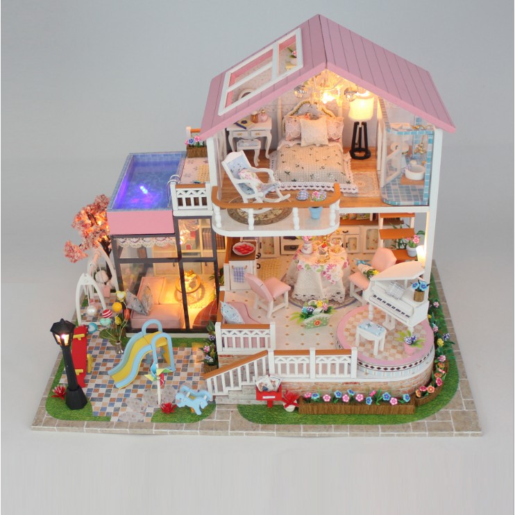 Mô hình nhà DIY Doll House Sweet Words Kèm Mica Chống bụi, Bộ dụng cụ và Keo dán