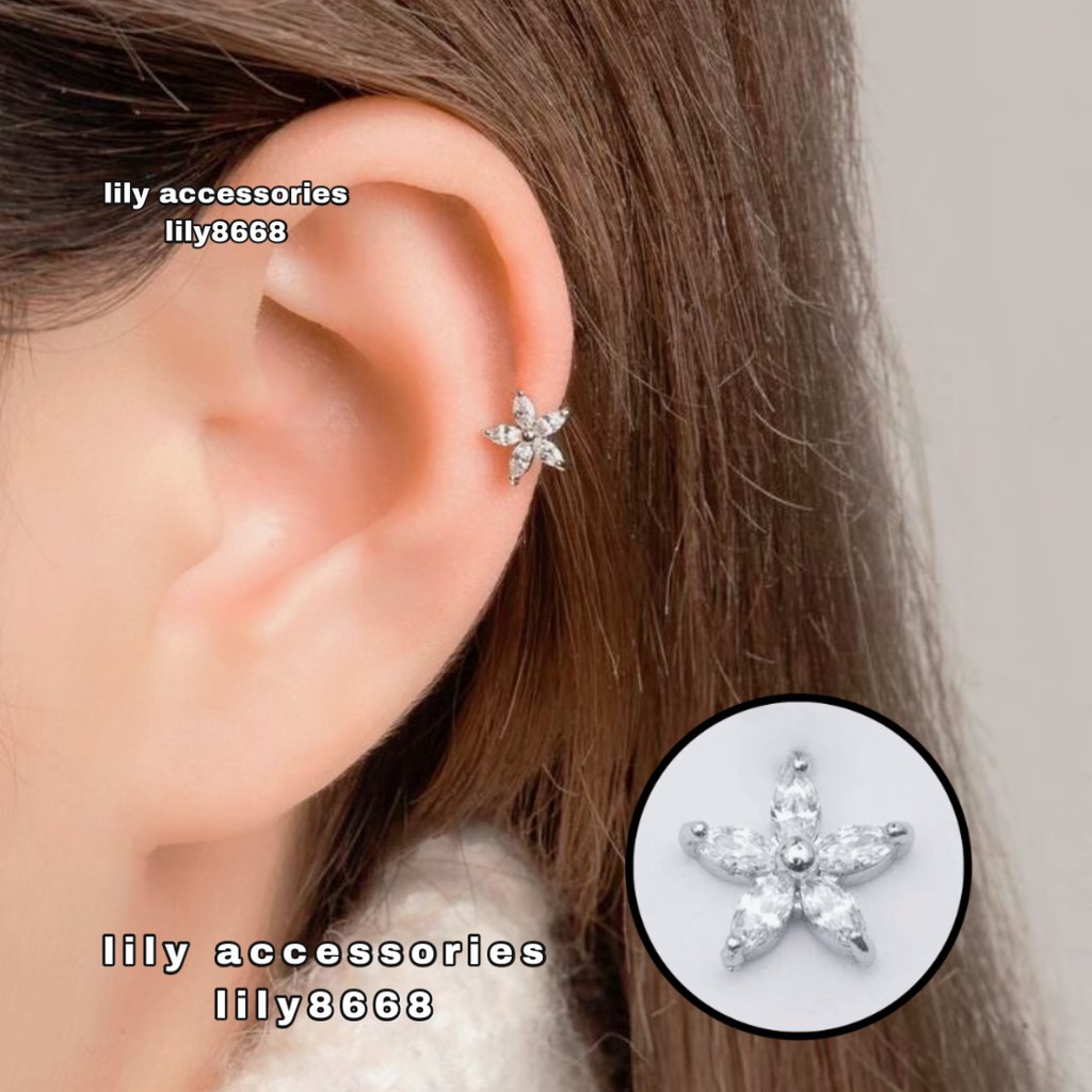 khuyên tai bông tai titan hoa đá 5 cánh không gỉ không đen không dị ứng