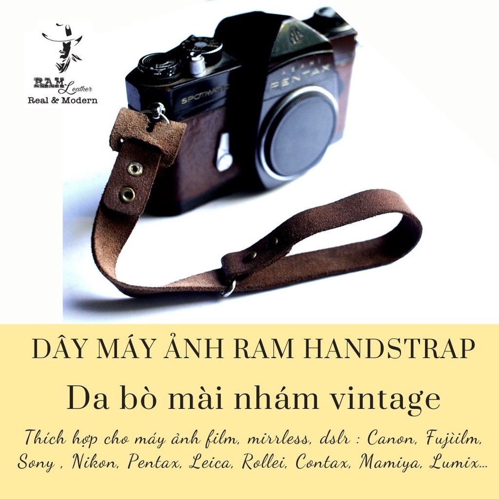 Dây máy ảnh da bò thật handmade mài nhám bền chắc cực đẹp RAM Leather handstrap