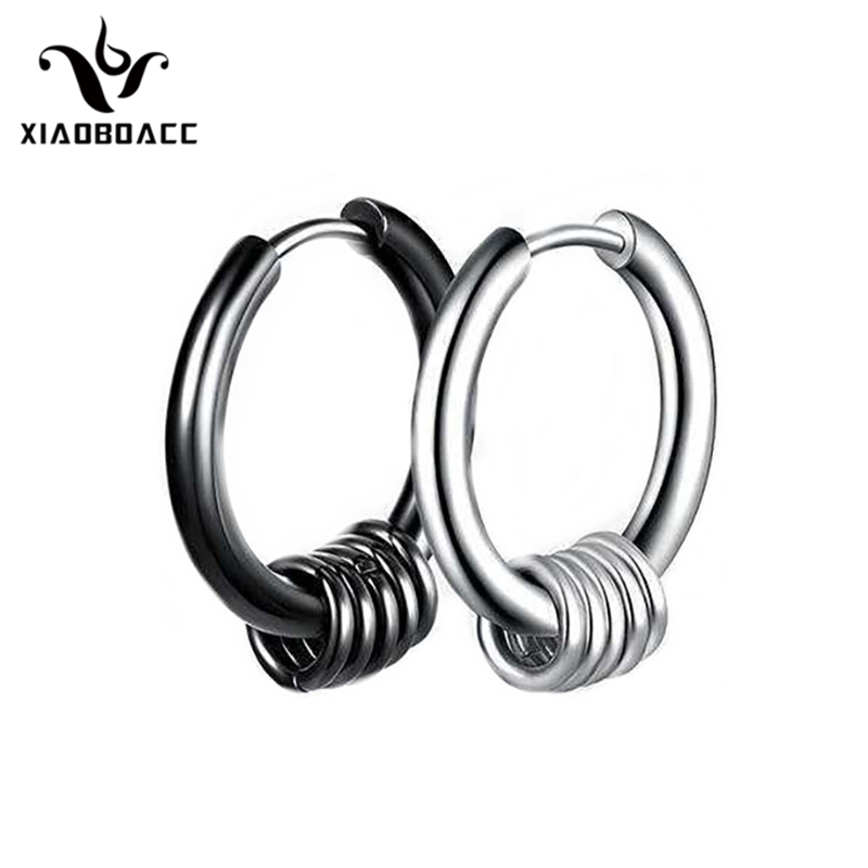 XiaoboACC 1 Chiếc Khuyên Tai Tròn Bằng Thép Titanium Không Gây Dị Ứng