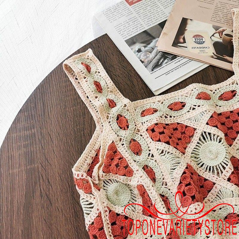 Áo Croptop Sát Nách Cổ Vuông Phong Cách Bohemian Quyến Rũ Dành Cho Nữ
