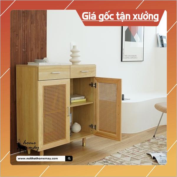 Tủ mây tre đan 3 ngăn trống trang trí quán cafe, nhà hàng, homestay phong cách Vintage