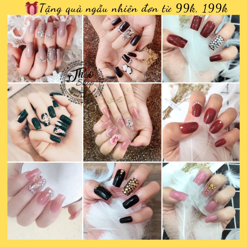 [Ảnh thật] Bộ nail box 24 móng thiết kế đính đá cao cấp tặng kèm keo dán các mẫu 1-20