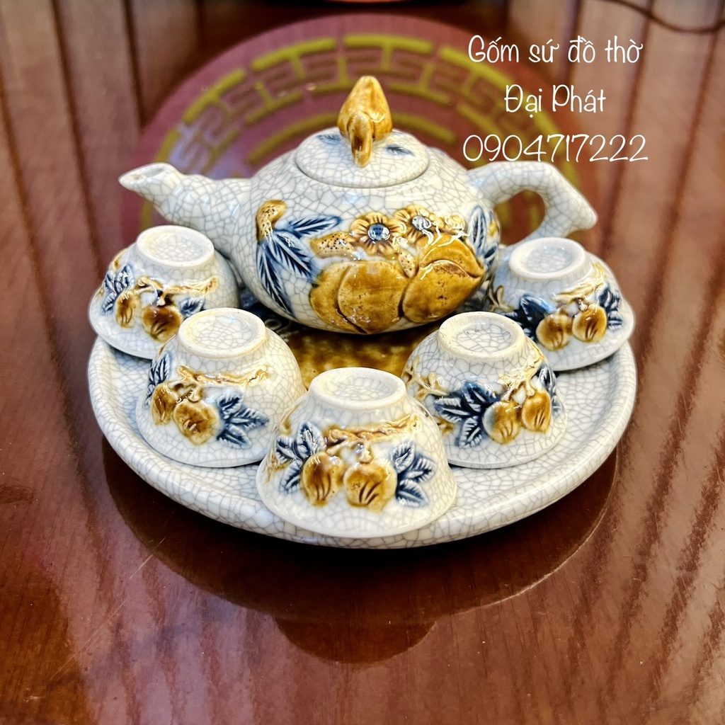 Bộ Đồ Thờ Men Rạn Đắp Nổi Rồng Tinh Xảo/ Hàng Kỹ/ Đồ Thờ Bát Tràng Chính Hãng