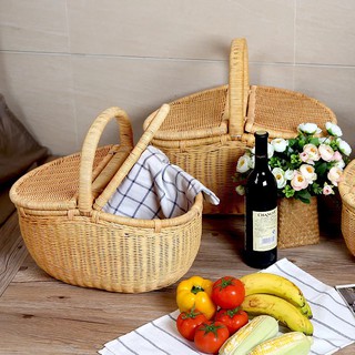[ĐAN TAY 100%] GIỎ MÂY PICNIC MÂY TRE ĐAN OVAL- HANDMADE - 3 size: 36x26x33cm & 41x29x35cm & 46x31x37cm