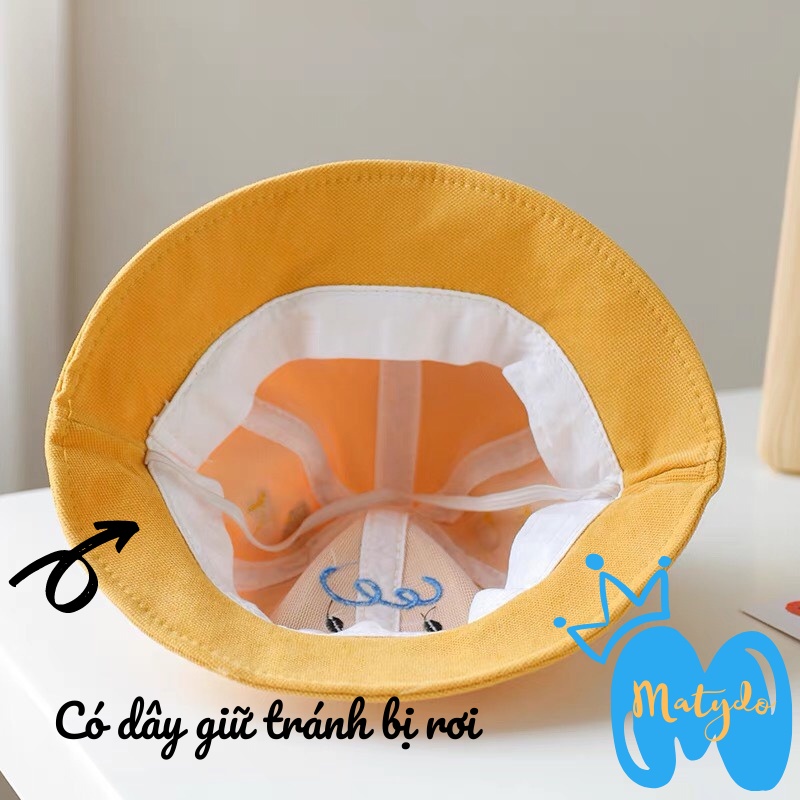 Mũ cho bé trai bé gái MATYDO rộng vành trẻ em hình dâu lưới có dây rút điều chỉnh đáng yêu phụ kiện mũ nón