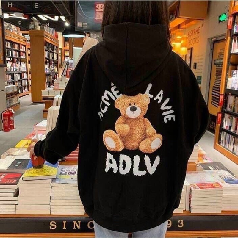 Áo khoác hoodie tay phồng in gấu ADLV freesize ,vải nỉ ngoại dày dặn