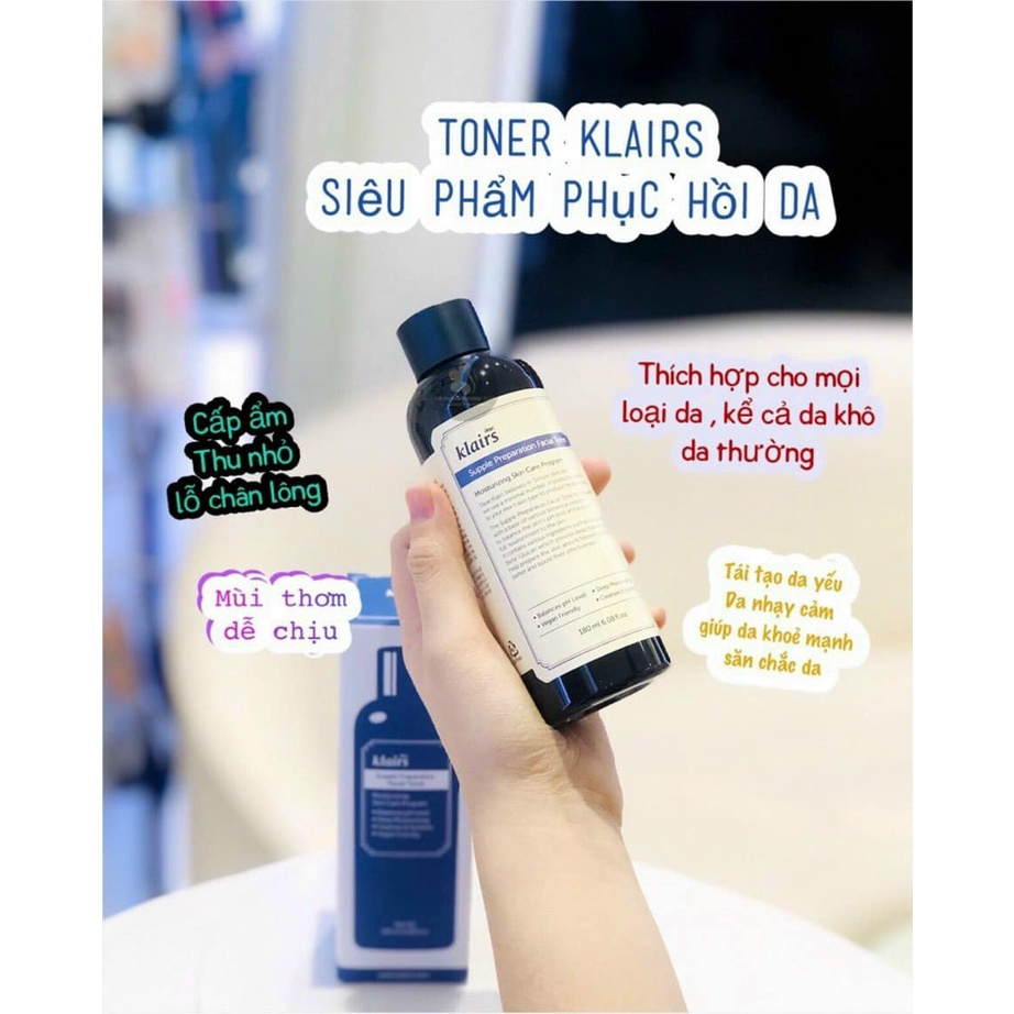 Nước hoa hồng Klairs Supple Preparation Toner không mùi + có mùi 180ml
