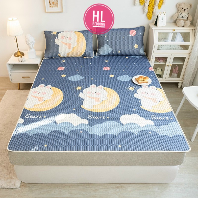 Chiếu điều hòa cao su non 5D Trăng xanh  HL Bedding vải lụa Tencel mát cao su non Latex mềm mịn đủ kích thước m6/m8/2m2