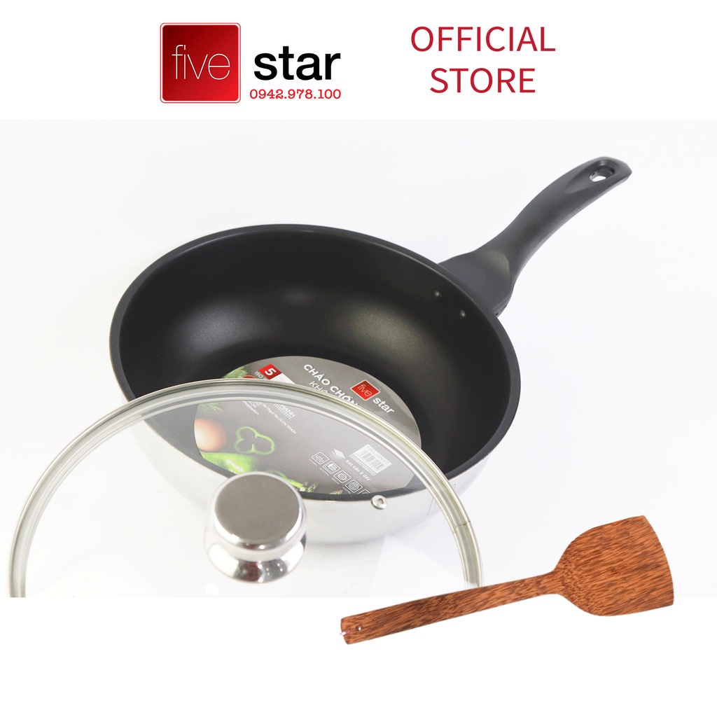 Chảo đáy từ chống dính sâu lòng cao cấp Fivestar 24cm , 26cm nắp kính , tặng 1 sạn dừa