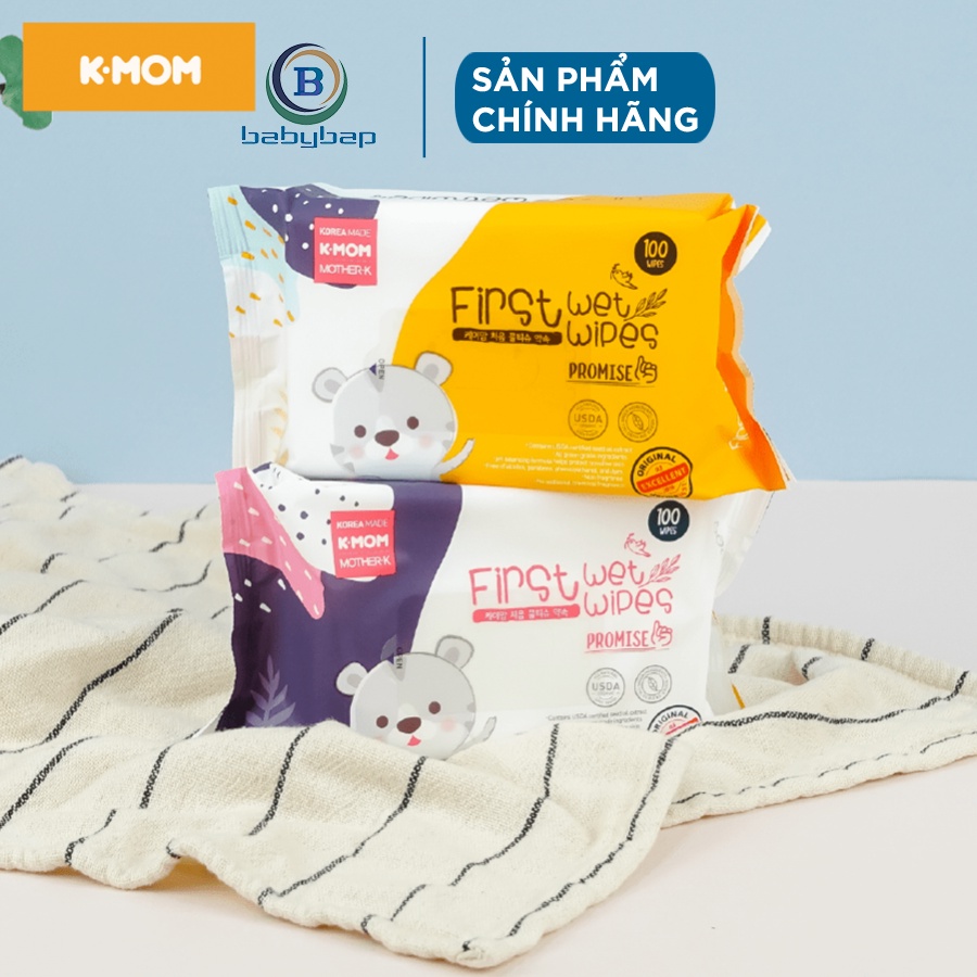 Khăn Ướt Cao Cấp K-Mom Hàn Quốc Dưỡng Ẩm Cho Làn Da Của Bé (100c)