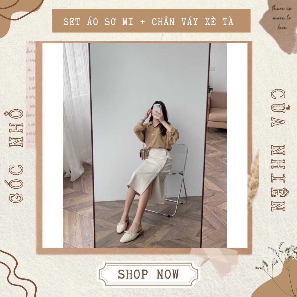 Set Áo Sơ Mi Nữ Và Chân Váy Xẻ Tà Công Sở (ẢNH THẬT+VIDEO)