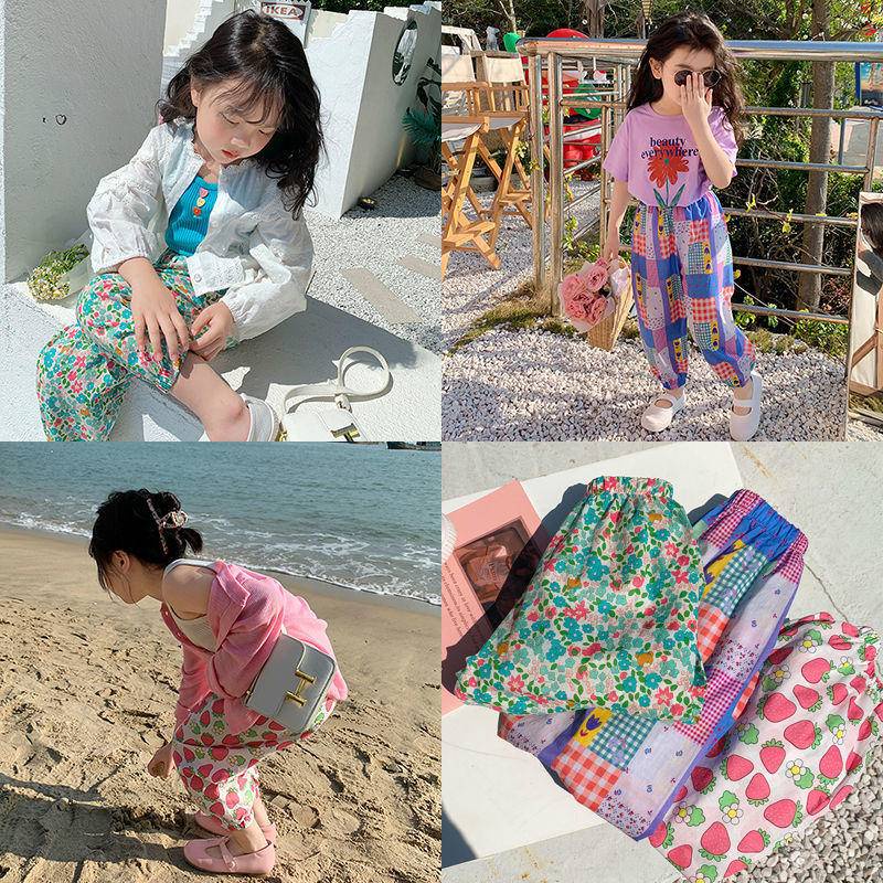 Quần dài cotton chống muỗi vải mỏng dáng rộng kiểu phương tây thời trang Hàn Quốc mặc thường ngày retro cho bé gái