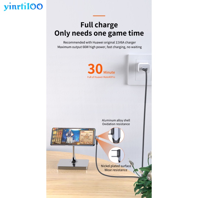 Dây Cáp Sạc Nhanh Yinrti100 Tpe + Vỏ Nhôm Cổng Usb Type C 6a Cho Điện Thoại Di Động