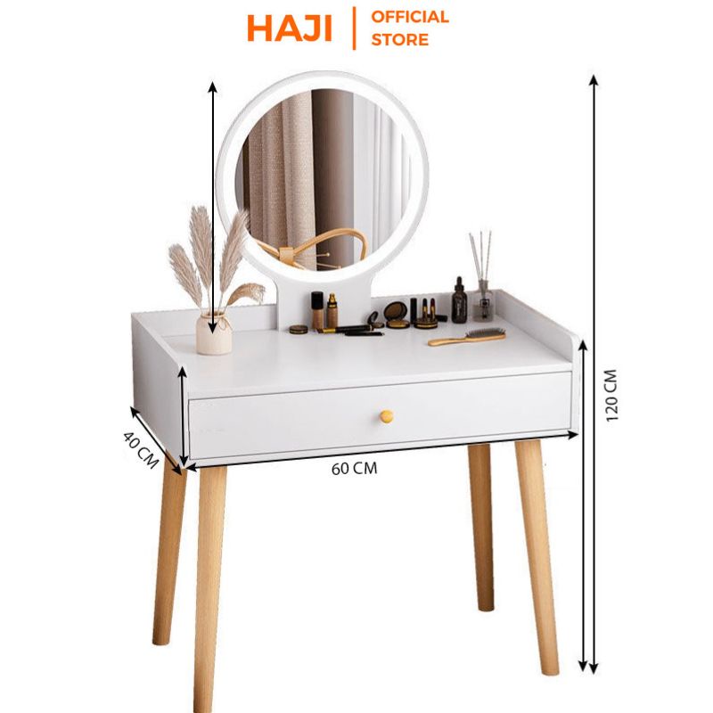 Bàn trang điểm ngồi bệt HAJI Gương Led cảm ứng sang trọng decor phòng ngủ A202