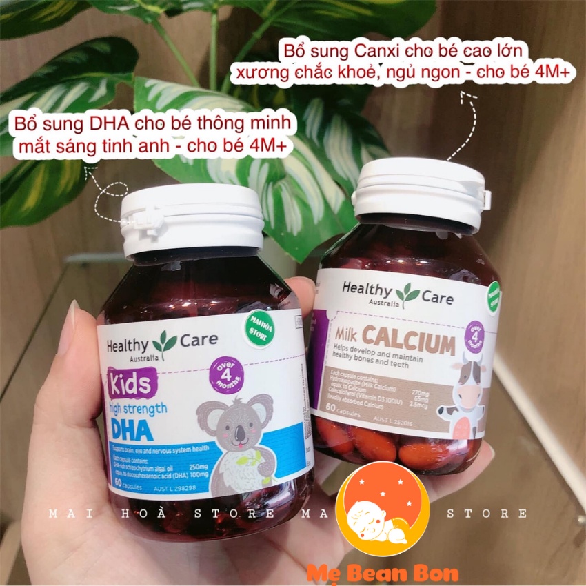 DHA Healthy Care Kid’s High strength/ canxi Healthy Care Milk Calcium của Úc 60 viên cho bé từ 4 tháng tuổi trở lên