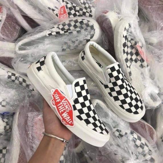Giày sneaker 𝐕𝐀𝐍𝐒 lười nam nữ - Giày lười Slip On 𝐕𝐀𝐍𝐒 Caro kẻ sọc đen trắng cá tính sẵn hàng Full Box Bill 🤣