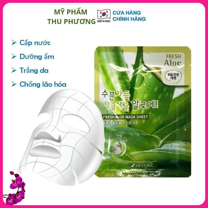 1 Mặt nạ Lô Hội Nha Đam Mỹ phẩm dưỡng da thiên nhiên chăm sóc da chính hãng Hàn Quốc 3W Clinic Fresh Aloe Mask Sheet