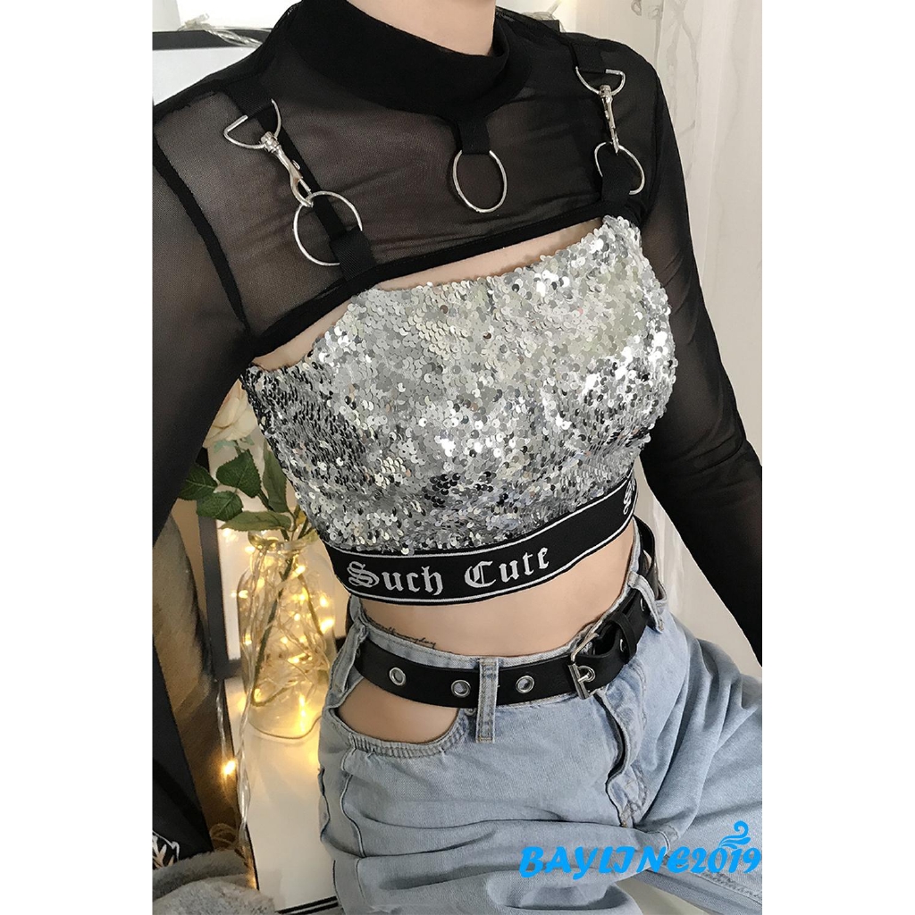 Áo kiểu lửng tay dài vải lưới xuyên thấu quyến rũ thời trang cho nữ