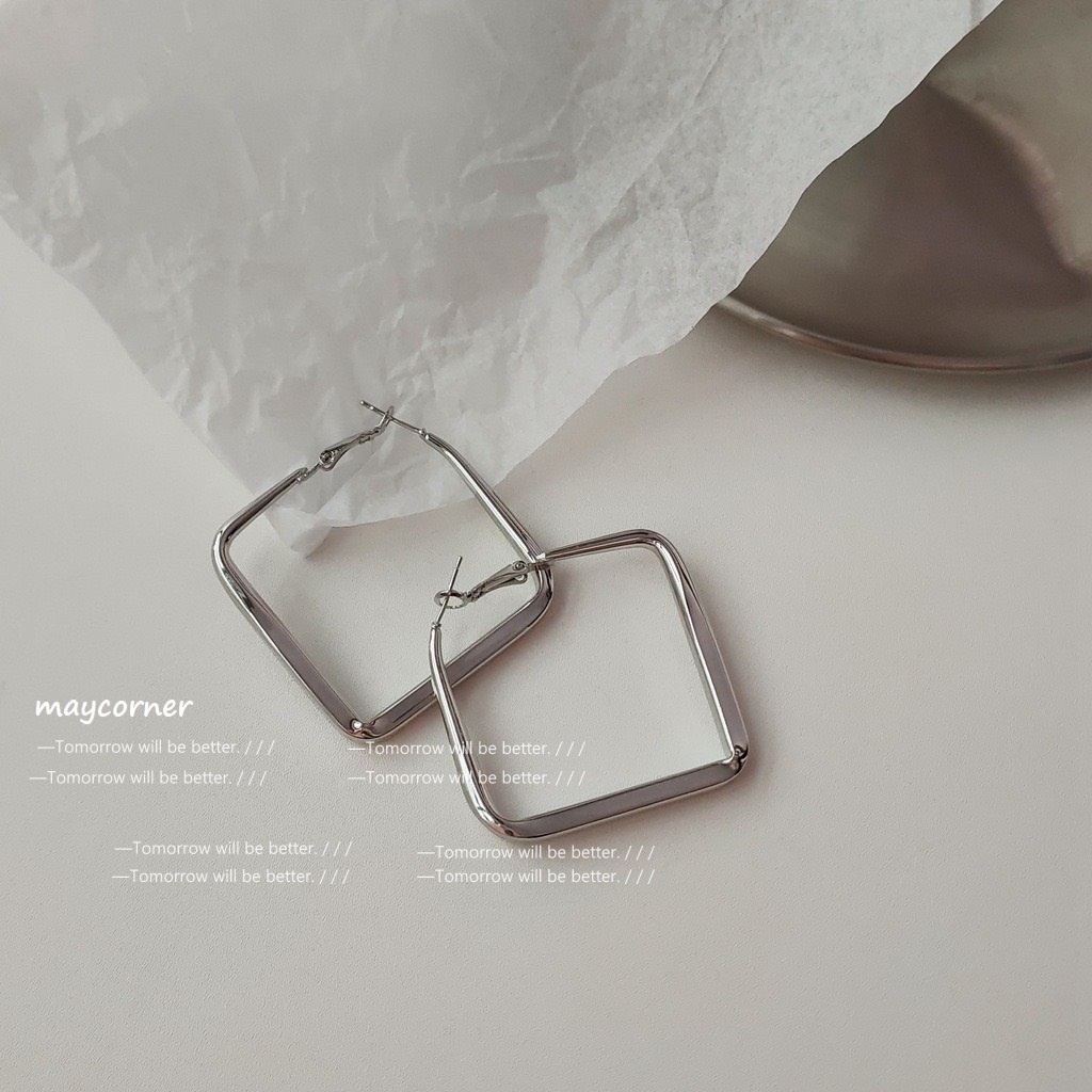 Khuyên tai hình học vuông mạ bạc 925 cao cấp 1763