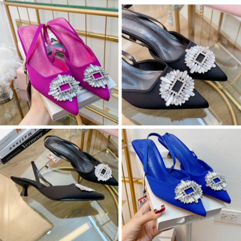 Sandal Gót Nhú 5p Zara Lụa Mềm Êm Fullbox Tem Hãng Cao Cấp