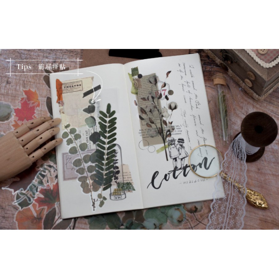 Bộ sticker hoa lá vintage hoài cổ trang trí scrapbook, sổ tay planner,...