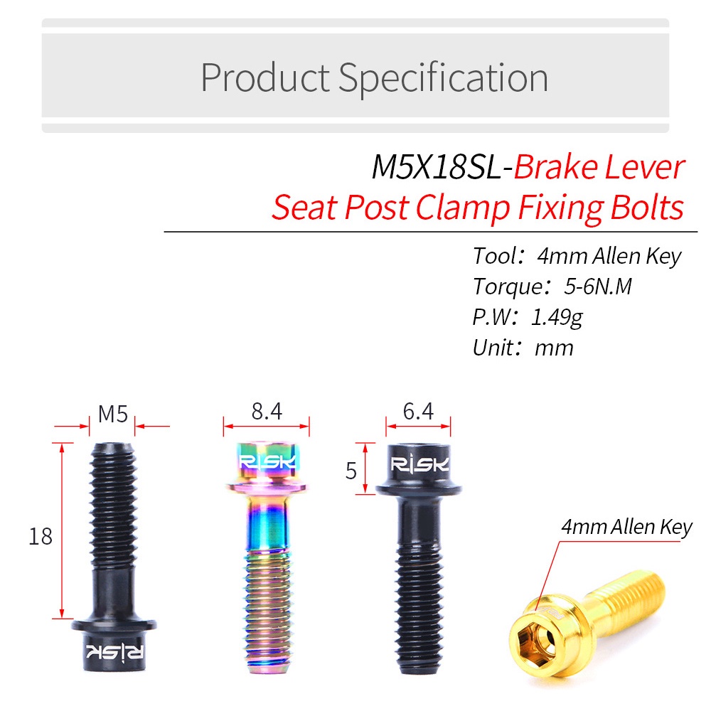 Set 2 Ốc Vít Cố Định Phanh Đĩa Xe Đạp Leo Núi RISK M5x18mm Bằng Hợp Kim Titan