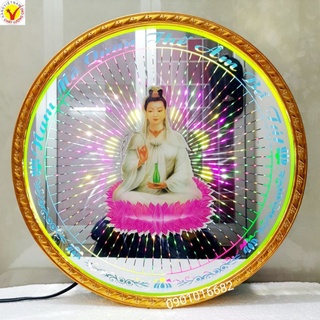Ảnh phật Quan Âm có hào quang (đường kính 60cm) sử dụng bóng led siêu sáng, siêu bền, tiết kiệm điện.