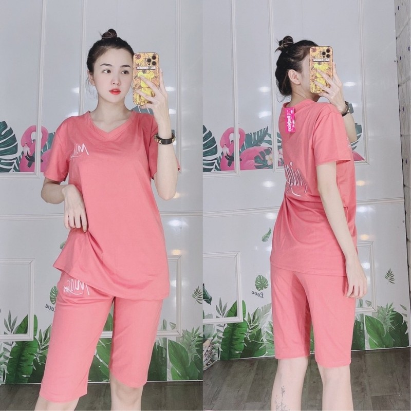 Đồ bộ mặc nhà bigsize nữ thun cotton thể thao quần lửng ngố đẹp dễ thương cute đi chơi ngủ trung niên ESHOP AD07