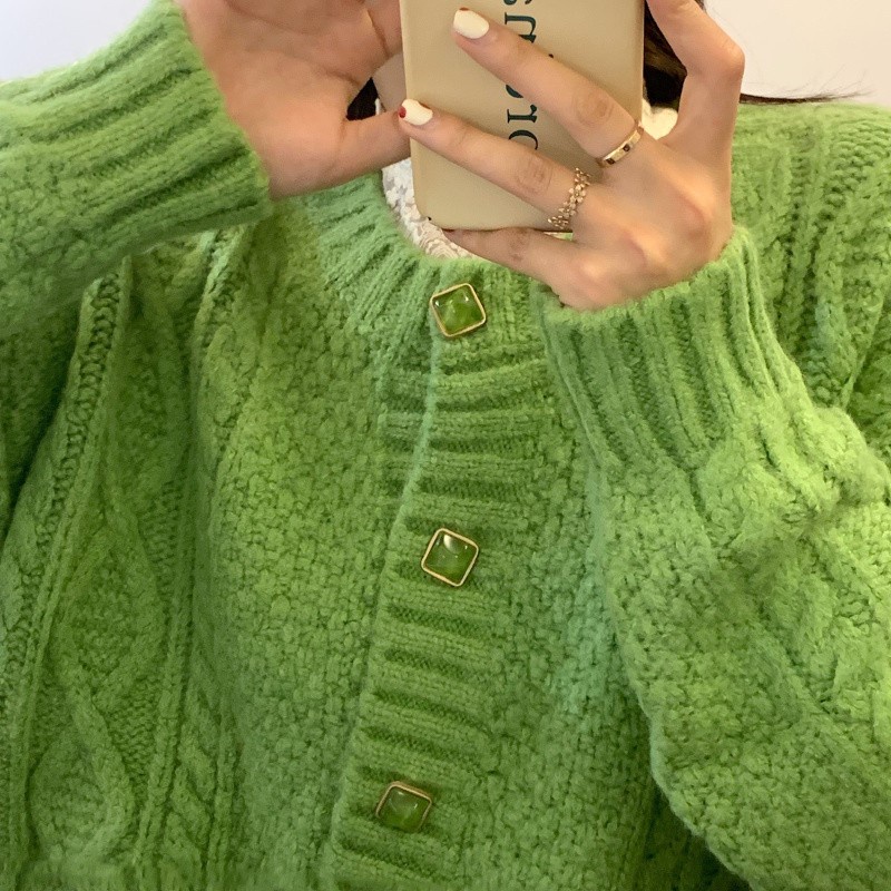 Hàng Sẵn_Áo khoác len dệt kim cardigan rộng rãi dày lười học sinh giản dị mềm mại