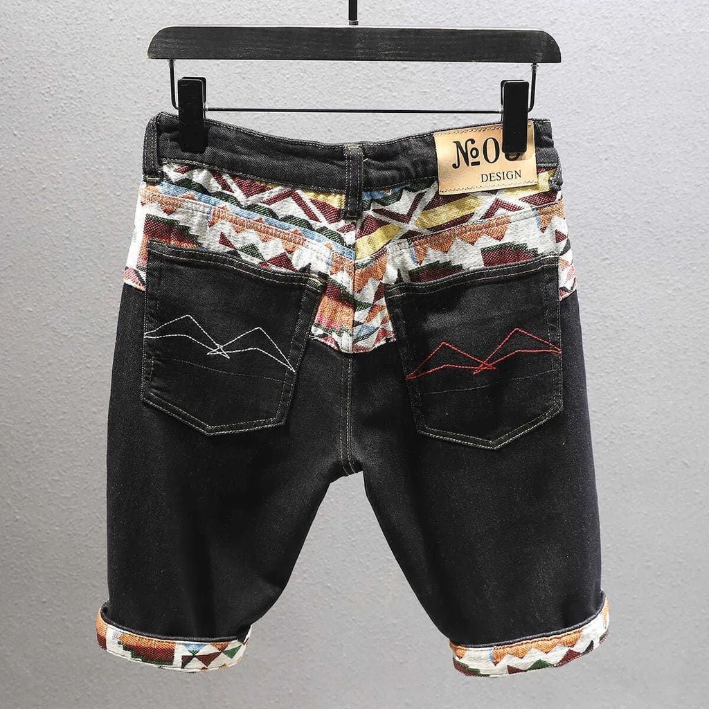 Quần short jean co giãn thêu họa tiết độc đáo hợp thời trang dành cho nam