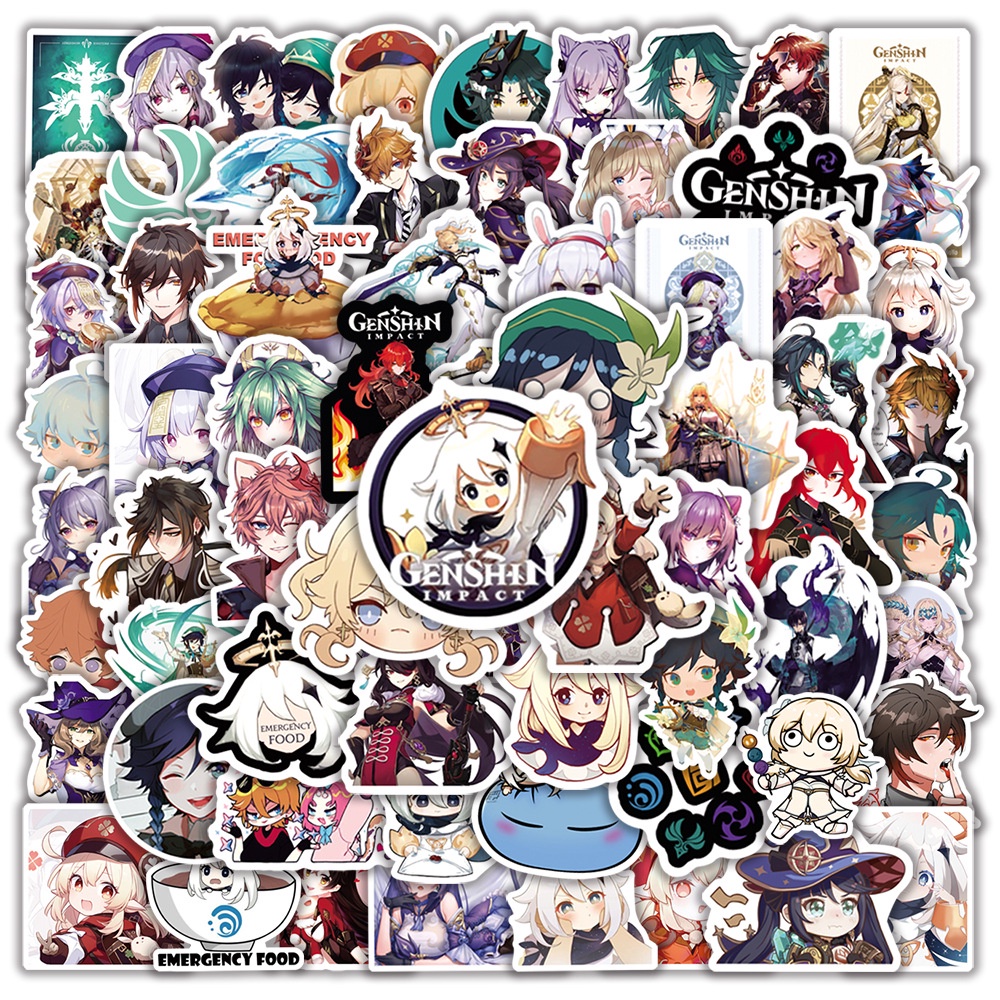 Bộ 100 Sticker Anime Genshin Impact Dùng Để Trang Trí Laptop Hành Lý