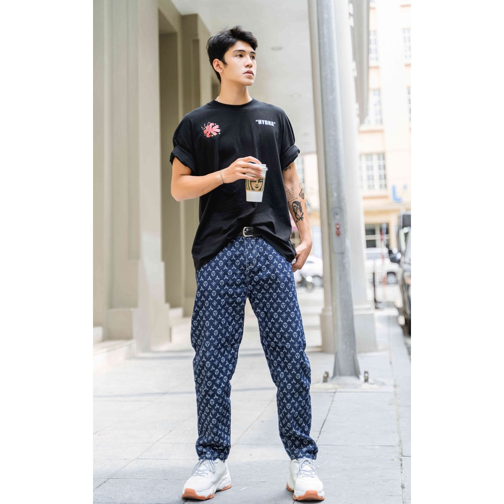 Quần Jean Nam Ống Rộng, in họa tiết LV - 3S - phong cách Hàn Quốc - [ Ảnh thật ] SHOP tự chụp