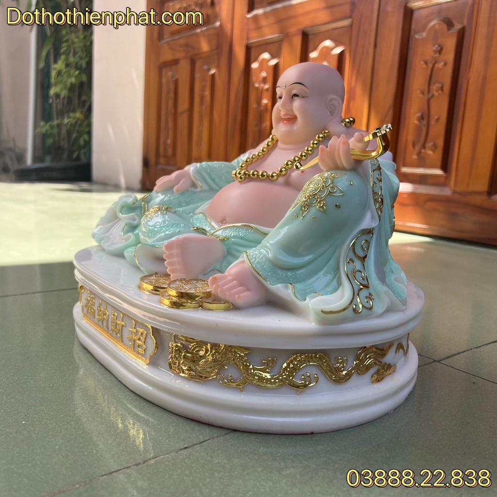 Tượng Phật Di Lặc Đá 16in ngang 38 cm màu xanh loại 1 mẫu mới rất đẹp