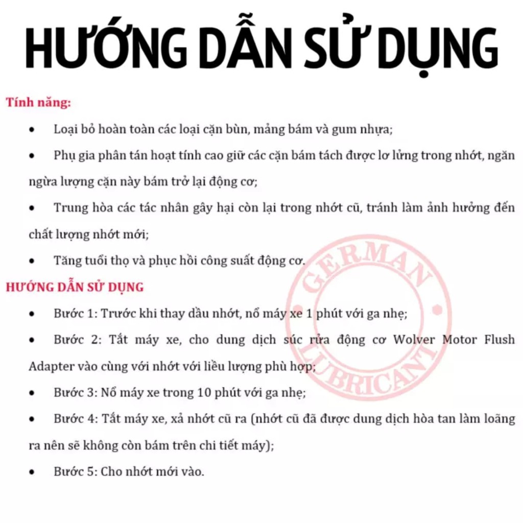 Dung dịch súc rửa động cơ xe máy Wolver Motor Flush Adapter