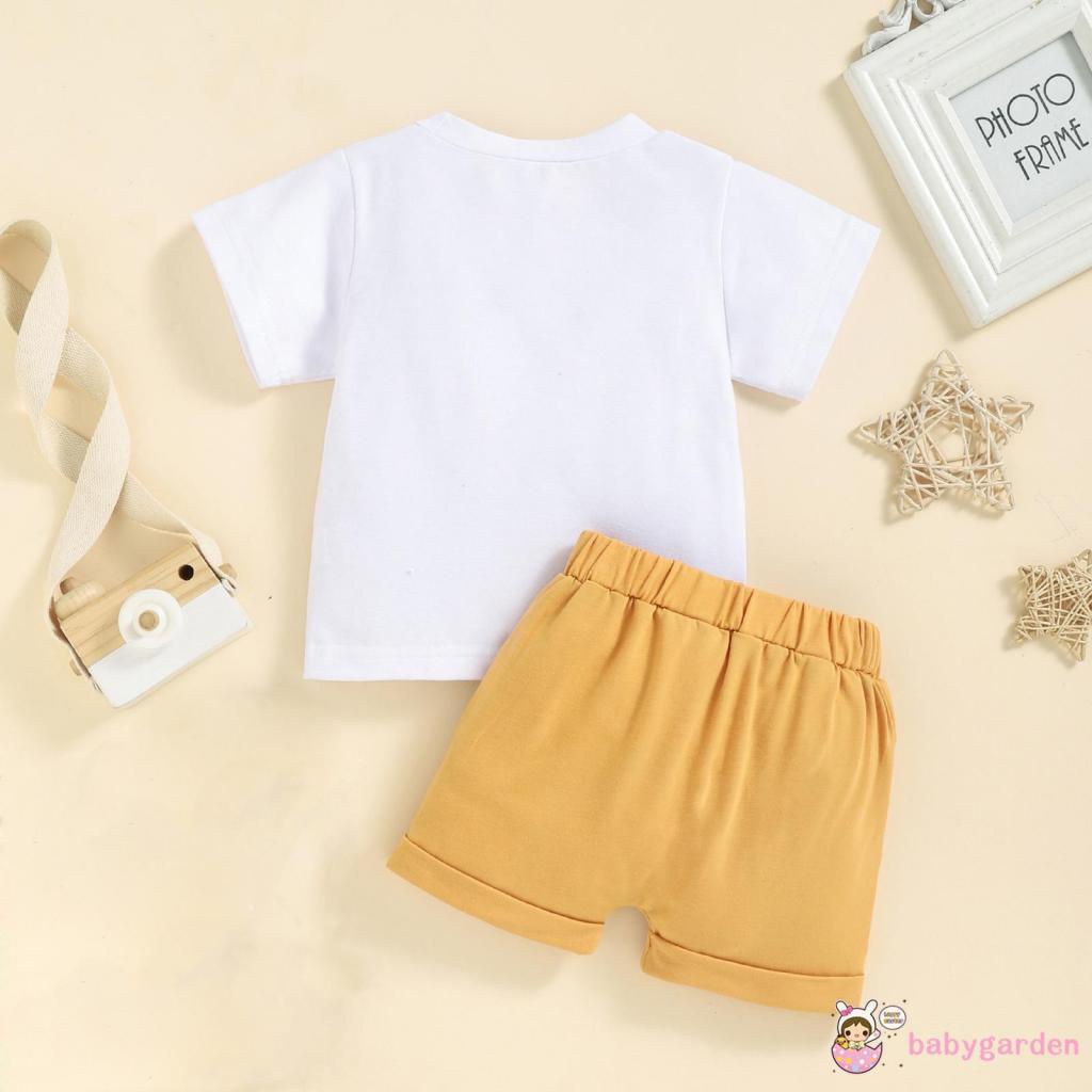 Set Đồ Mùa Hè Gồm Áo Thun Tay Ngắn Cổ Tròn In Chữ/Quần Short Cho Bé Trai 6 Tháng - 3 Tuổi