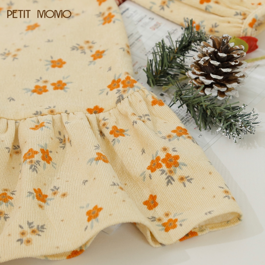 Váy Dài Tay Cho Bé Gái 1 6 Tuổi PETIT MOMO Chất Vải Nhung Mềm Mại Họa Tiết Hoa Nhí H077