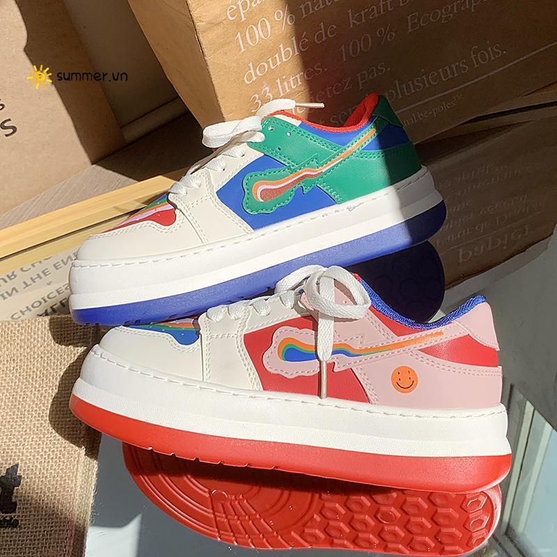 Giày bánh mì mũi to màu sắc cầu vồng phong cách Nhật Bản thiết kế mới đơn giản dễ phối đồ cho nữ