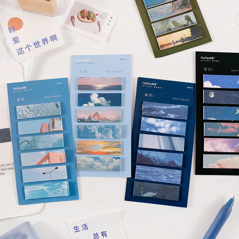 Set 90 Tờ Giấy Dán Ghi Chú Tự Dính Họa Tiết Phong Cảnh INS Dễ Thương